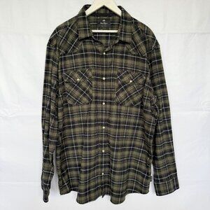 Windriver Green Flannel Western Plaid Snap Button Shirt
